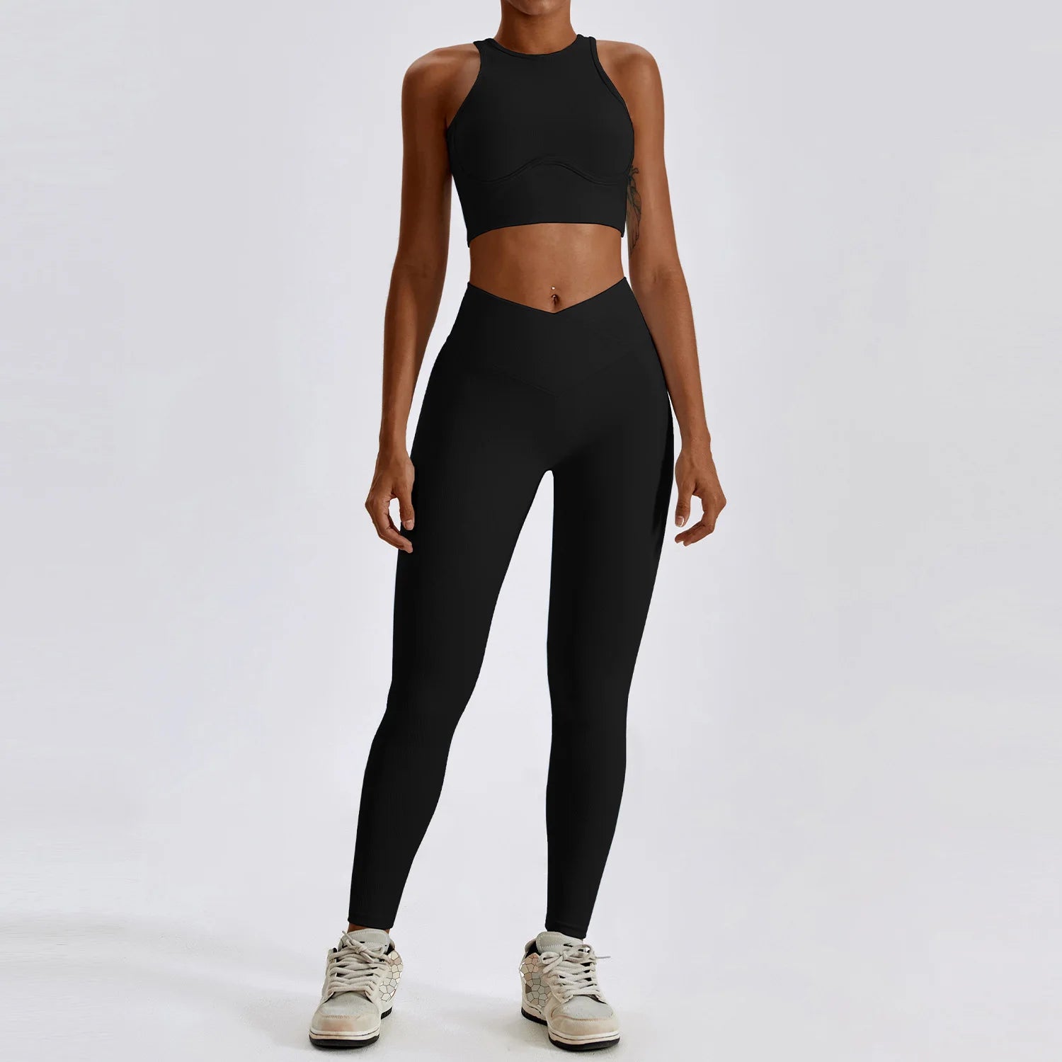 Toni - Black Seamless Sportswear V-Front Legging and High Neck Crop Top