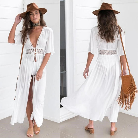 Lady Lace - Long Dress Beach/Casual Wear -Black & White