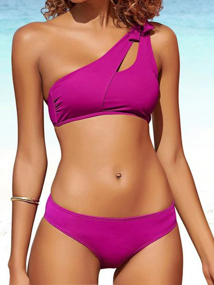 Saxy - Two piece bikini One shoulder with padded Bra - assorted colours