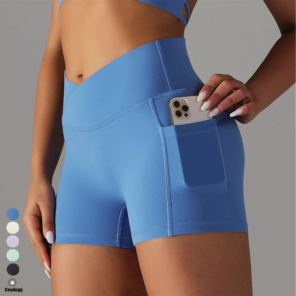 Teresa - Pocket High V Waist Scrunch Butt Shorts - with matching crop - assorted colours