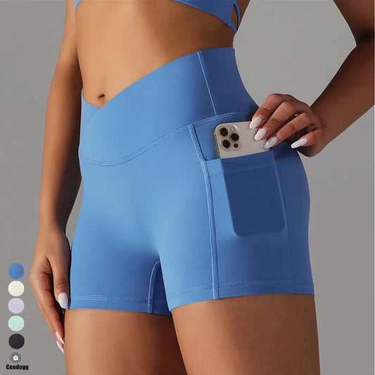 Teresa - Pocket High V Waist Scrunch Butt Shorts - with matching crop - assorted colours