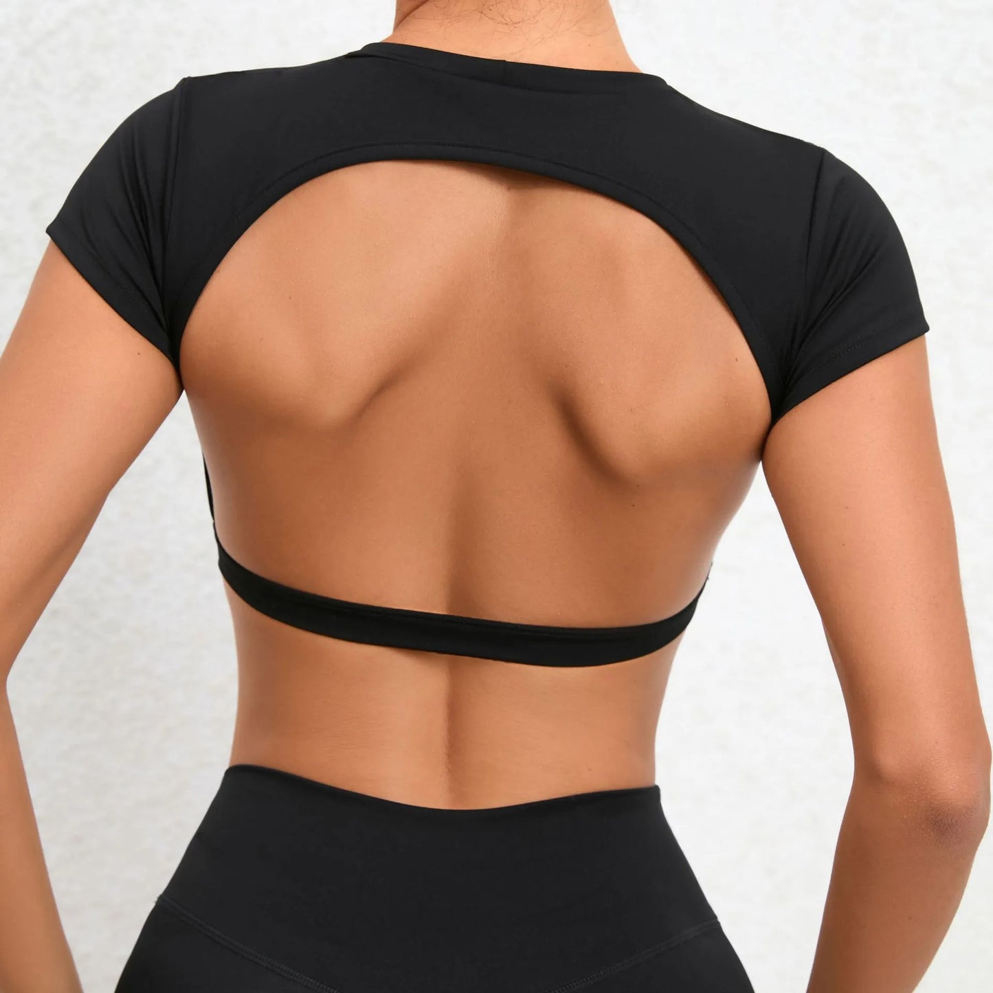 Savannah - Sports Backless Crop Top with built in Bra - Navy Blue & Green