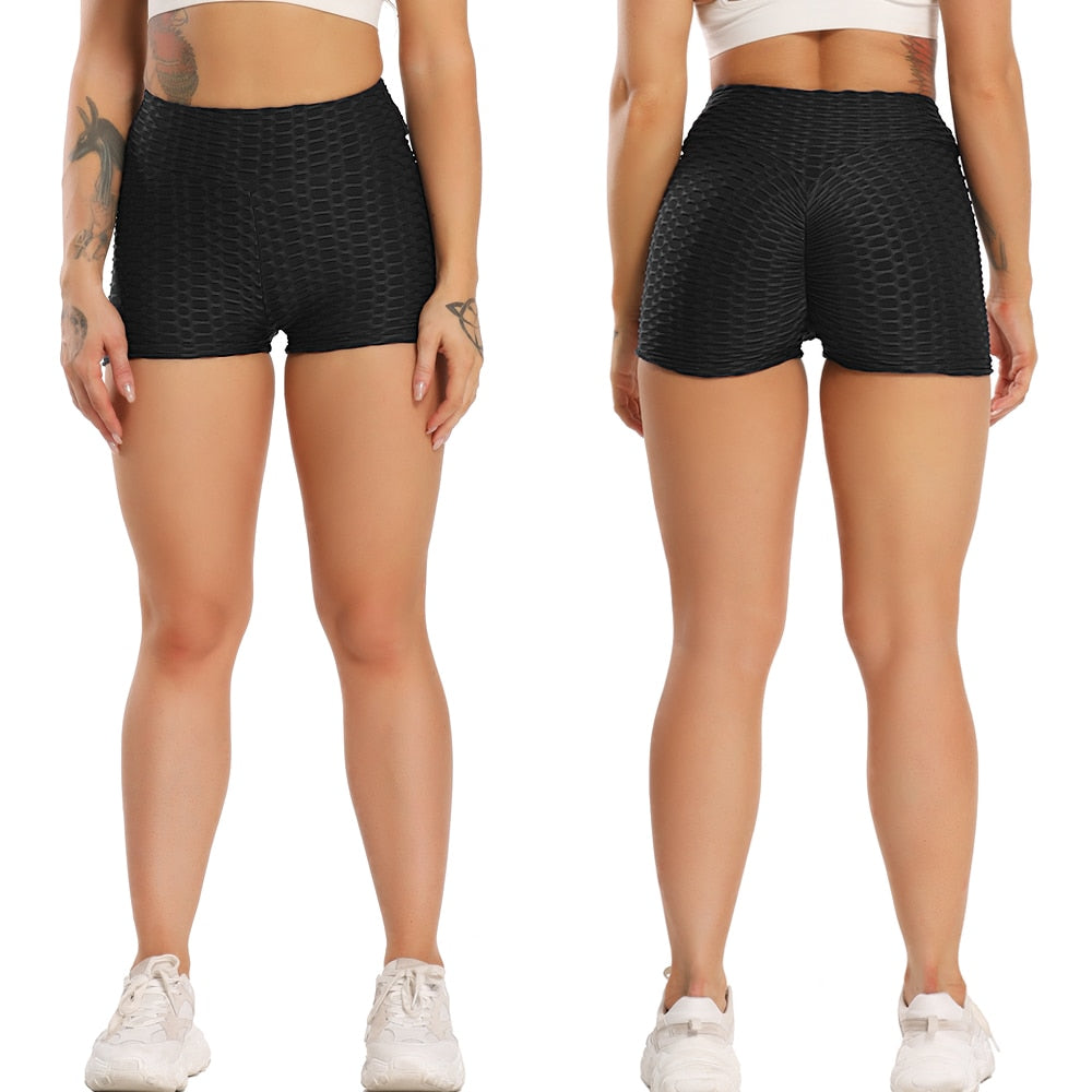 Black waffle scrunch butt shorts